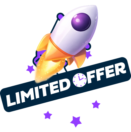 Rocket launch limited time offer sticker with clock icon